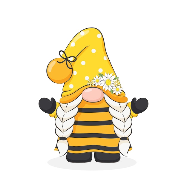 Gnomes bee Springsummer dwarf Vector illustration