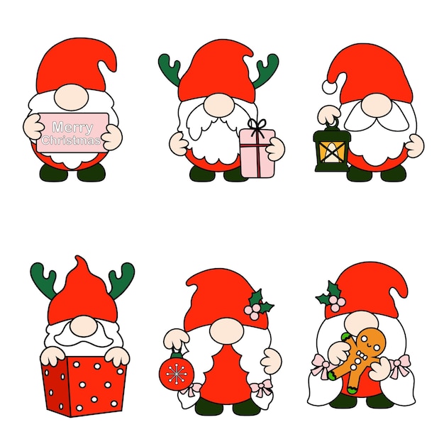 Gnomes Christmas Filled outline Clipart, Merry Christmas Gnomes Collections