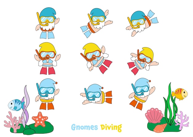 Gnomes Diving Summer Filled Clipart