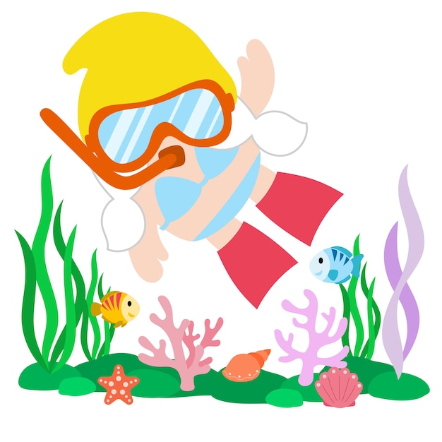 Gnomes Diving Summer Flat Clipart