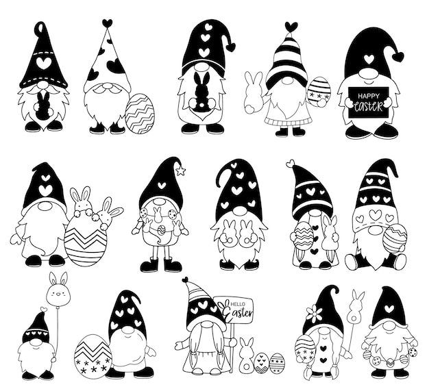 gnomes for Easter Bundle rabbiteaster eggline art stylevector illustration