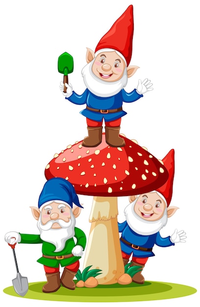 Gnomes and mushroom cartoon character