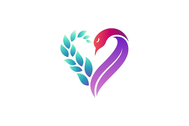 Go creative logo concept of heart combination with peacock head and leaves