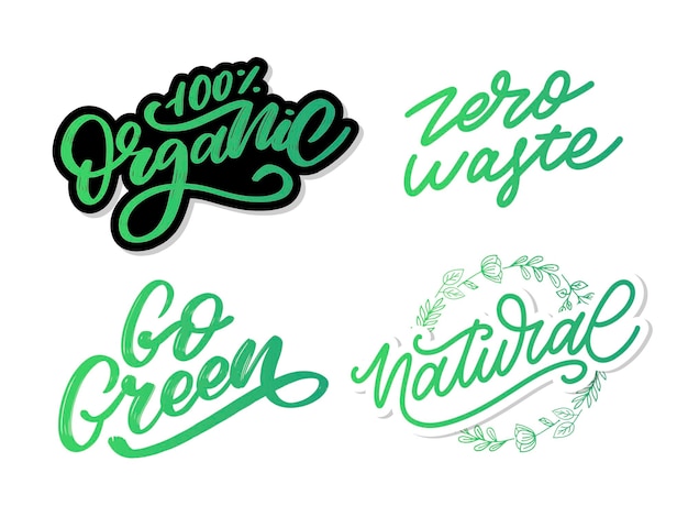 Go Green label, trendy brush lettering, inspirational phrase. Vegetarian concept. Vector calligraphy for vegan shop, cafe, restaurant menu, badges, stickers, banners, logos. Modern typography