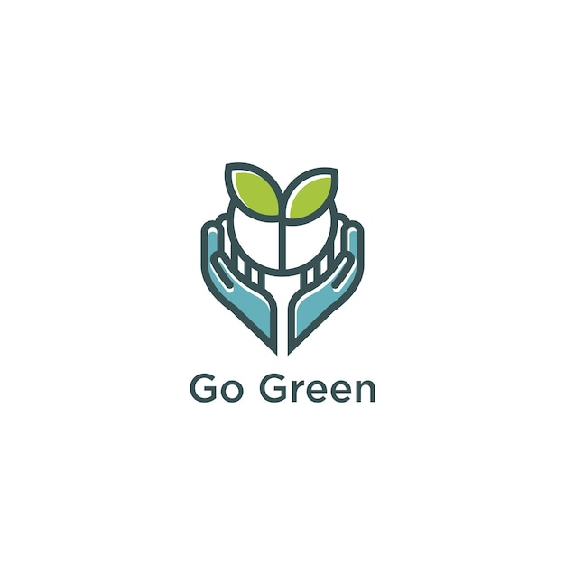 Go green logo with modern simple line art style