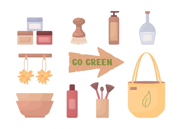 Vector go green semi flat color vector objects set