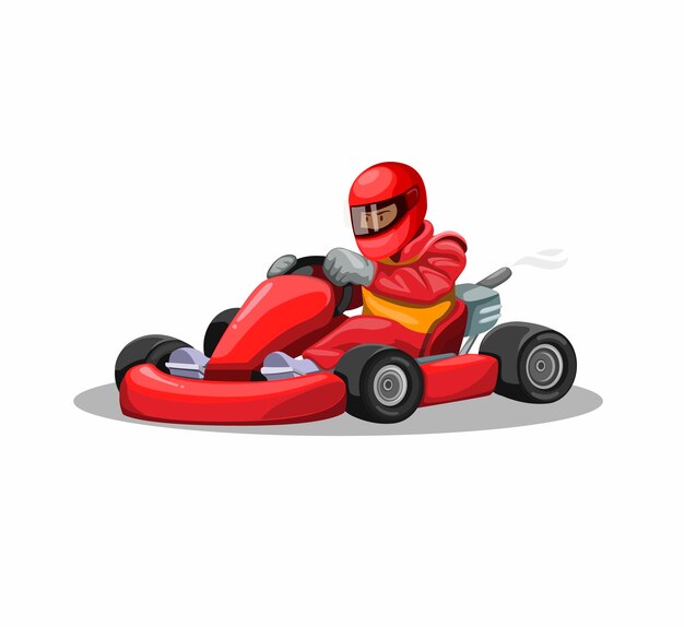 Vector go kart racer character in red uniform. professional driving race sport competition in cartoon illustration  on white background