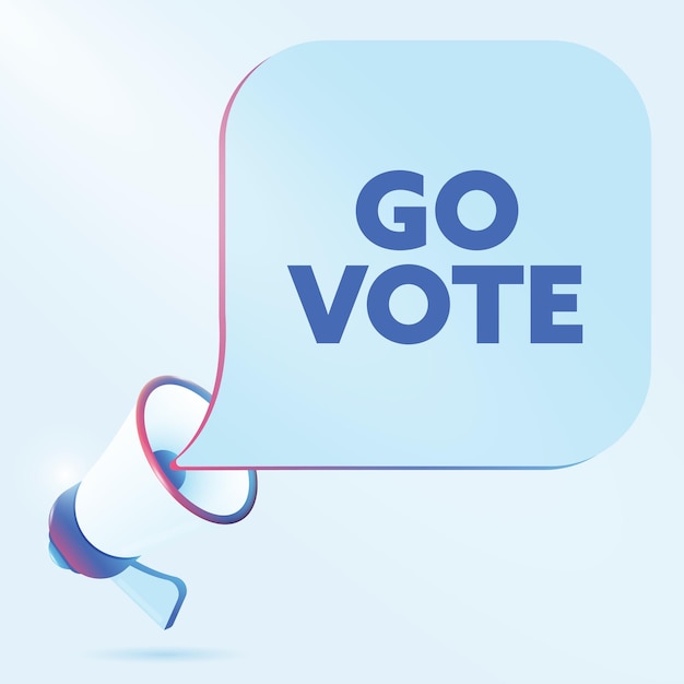 Go vote text with 3d realistic megaphone vector illustration Banner template to announce news about webinar in social media training course marketing technology poster