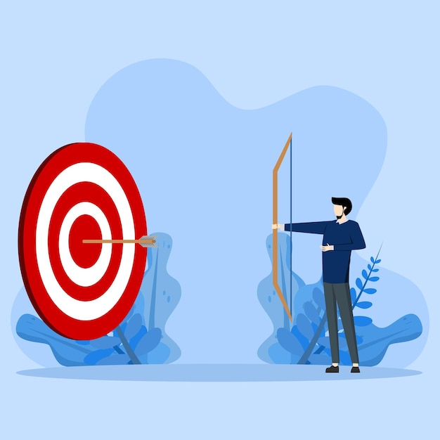 goal concept, target goals in business, optimistic in achieving goals, Businessman shooting arrows