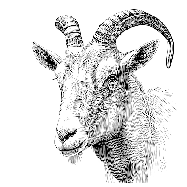 Goat face hand drawn sketch Vector illustration Farming