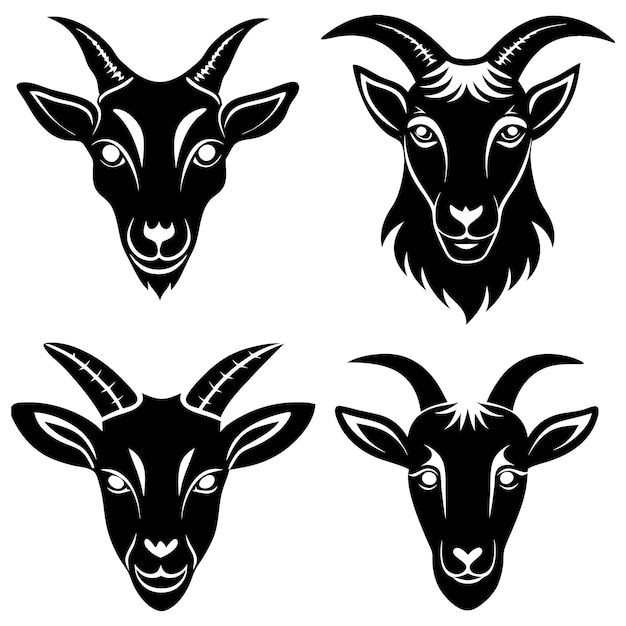 Vector goat face silhouette black vector