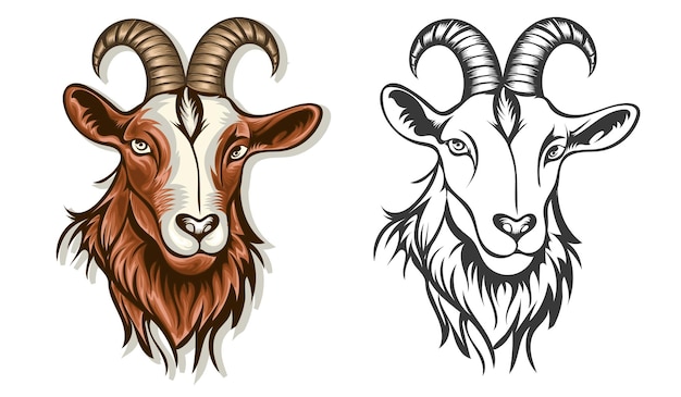 Goat face vector set