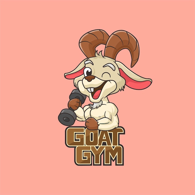 Goat Gym mascot character logo design vector illustration