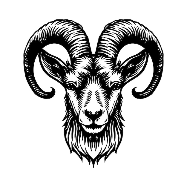 goat head logo illustration engraving style