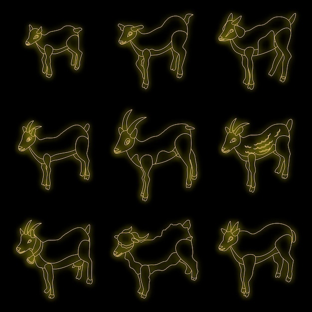 Goat icons set vector neon