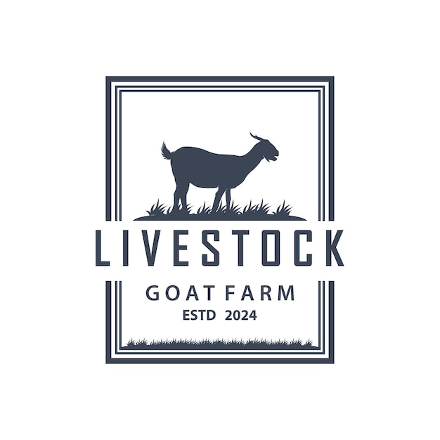 Vector goat logo design vector goat farm illustration cattle livestock silhouette retro rustic