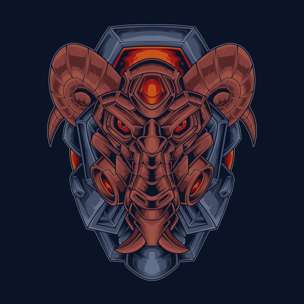 Goat Monster Cyberpunk Vector Illustration