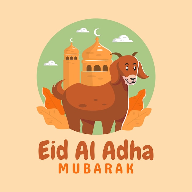 goat and mosque happy eid al adha concept