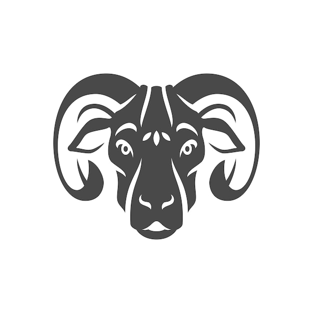 Goat sheep head with curved horns monochrome icon vector illustration Ram muzzle