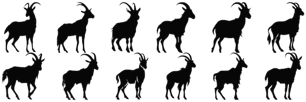 Goat silhouettes set large pack of vector silhouette design isolated white background