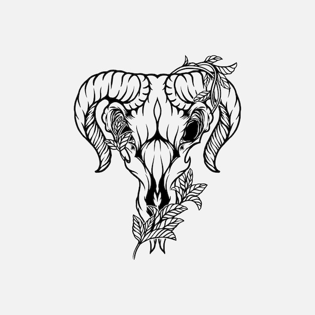 Goat skull tattoo hand drawn illustration