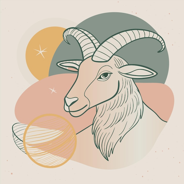 Vector a goat with horns is shown with a circle and the word goat on it