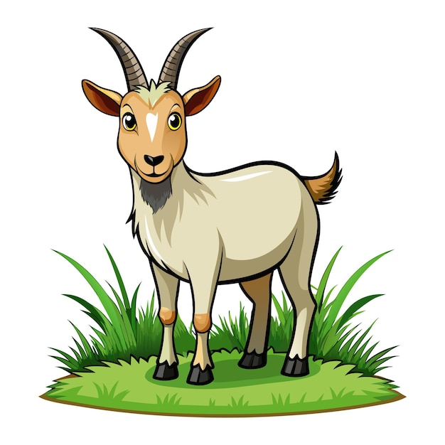 Vector a goat with horns standing in a field of grass