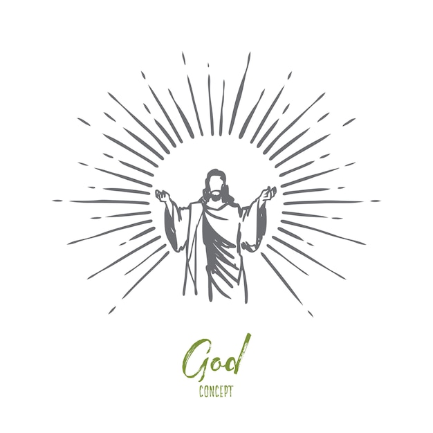 God, Jesus christ, grace, good, ascension concept. Hand drawn silhouette of Jesus christ, the son of god concept sketch. 