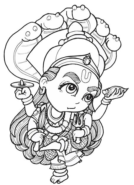 God Vishnu, the Indian God of Luck and Happiness. Drawing And Illustrated by ArtByUncle.