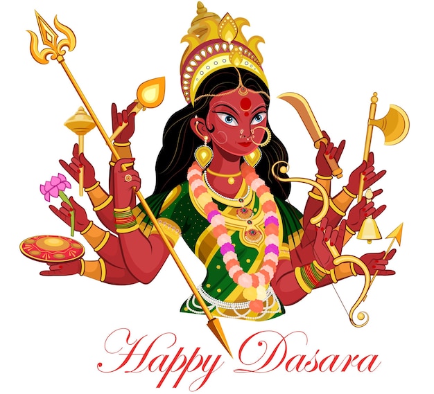 Goddess Durga, Happy Durga Puja Subh Navratri, Happy Dasara Indian festival vector illustration