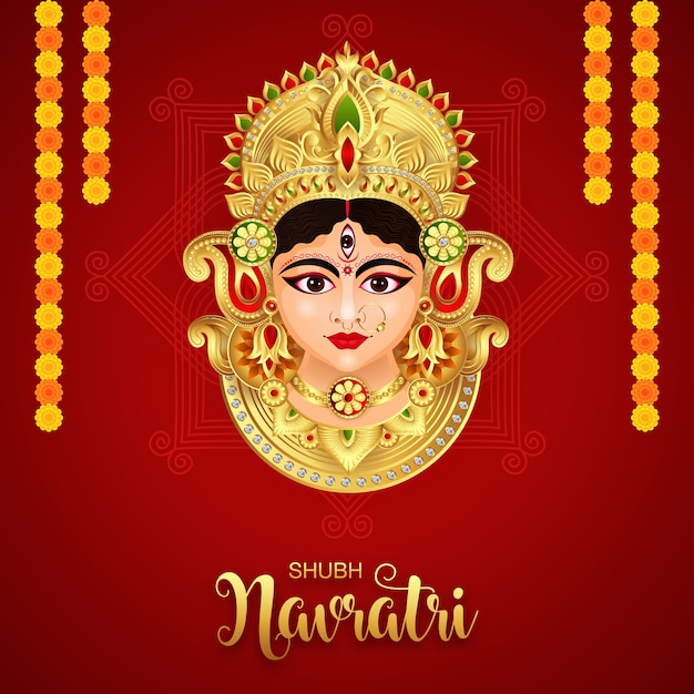 Goddess Durga in Happy Durga Puja Subh Navratri Happy Dussehra festival Indian religious banner background