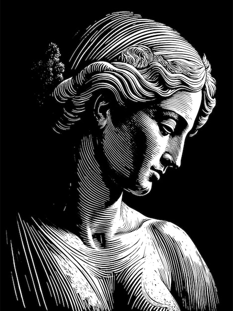 goddess lascive beauty bust vector illustration engraving