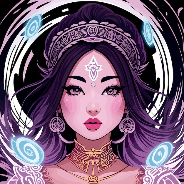 goddess taking outh the bad spirits cartoon illustration