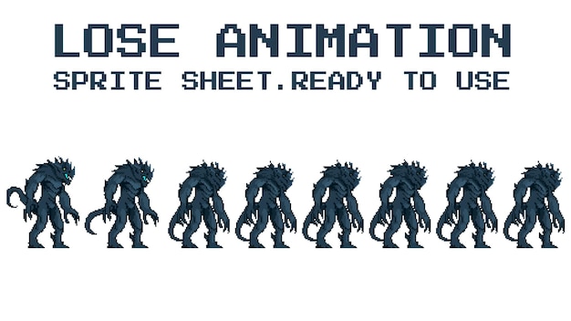 Godzilla cartoon animation idle attack victory lose sprite sheet pixel art ready to use for the game