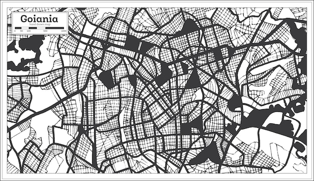 Goiania Brazil City Map in Black and White Color in Retro Style Outline Map