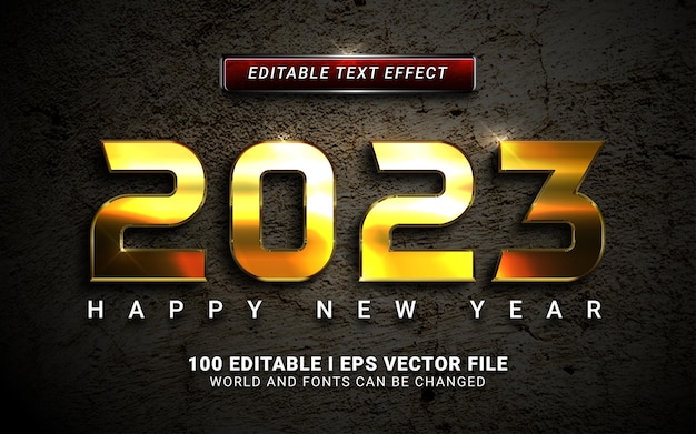 Gold 2023 happy new year text effect