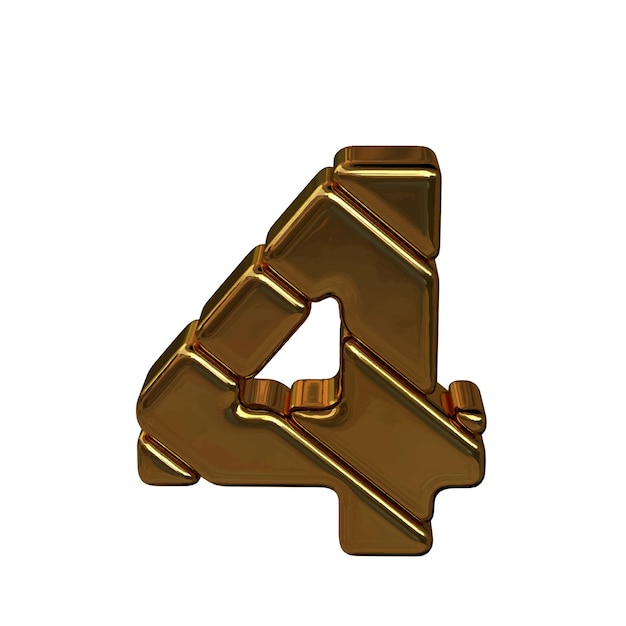 Gold 3d symbol made of bullion number 4