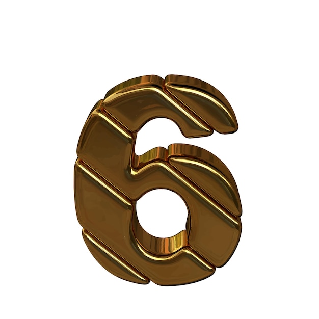 Gold 3d symbol made of bullion number 6