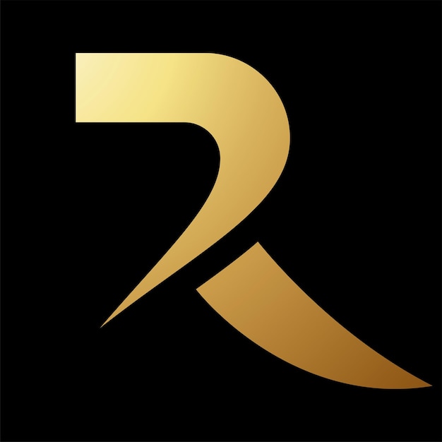 Vector gold abstract uppercase knife shaped letter r icon on a black background