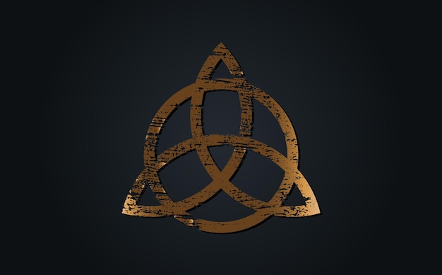 Gold Ancient Triquetra, Trinity Knot, Wiccan symbol for protection. Grunge Celtic old Wiccan sign