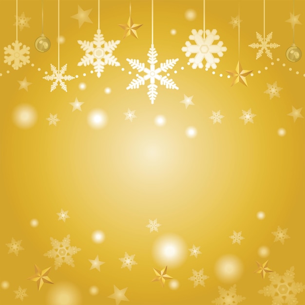 Gold background illustration of star and snowy crystal of Christmas.