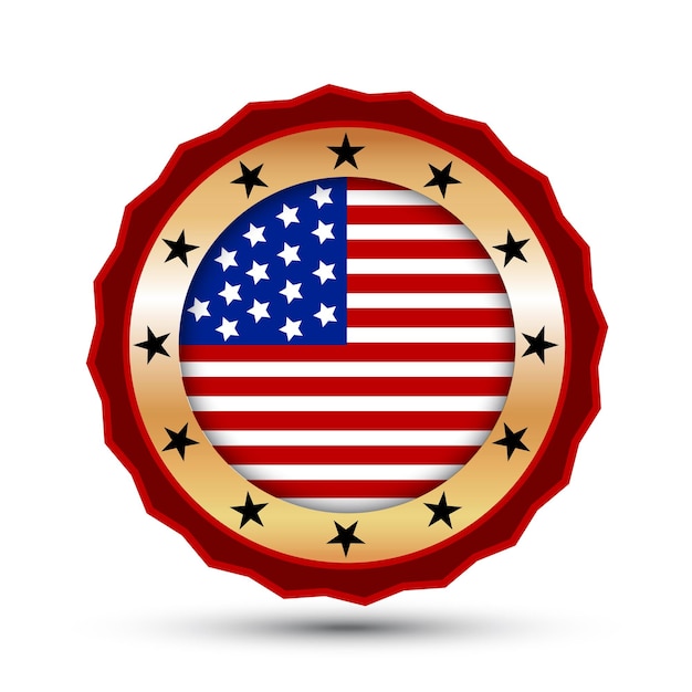 Gold badge and icon with USA flag symbol Vector illustration