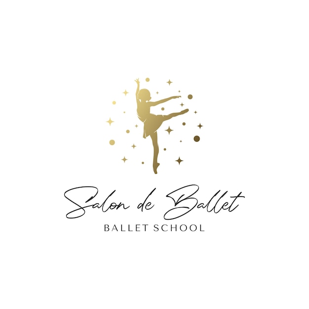 Gold ballerina studio logo design template