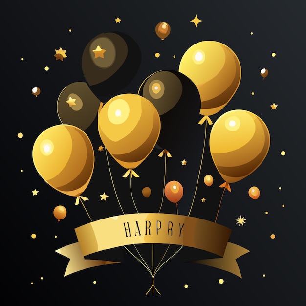 Vector gold balloons and stars celebrate a happy occasion