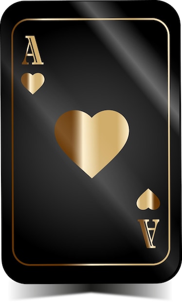 Gold and black ace card heart with shine