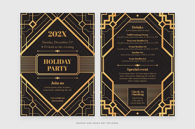 Gold and Black Art Deco Border Flyer Template in Vector