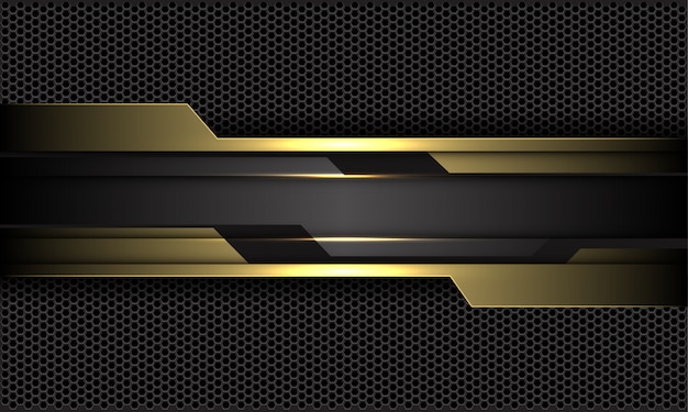 Gold black circuit on dark grey hexagon mesh futuristic technology background.