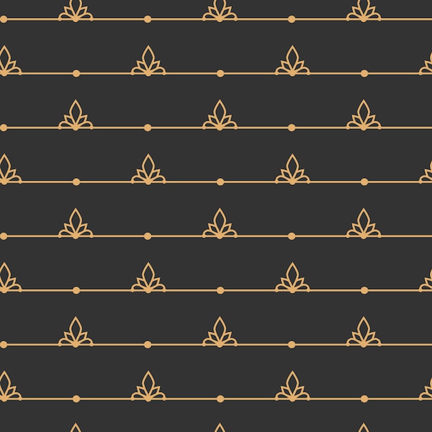 Gold on black line seamless pattern. Limitless background, boundless abstract decor.