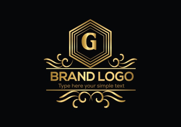 A gold and black logo for a brand called g.