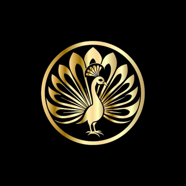 a gold and black logo with a bird on it